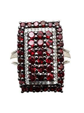 D Joy Ring Red Ruby Cluster Sterling Silver Size 6 Designer